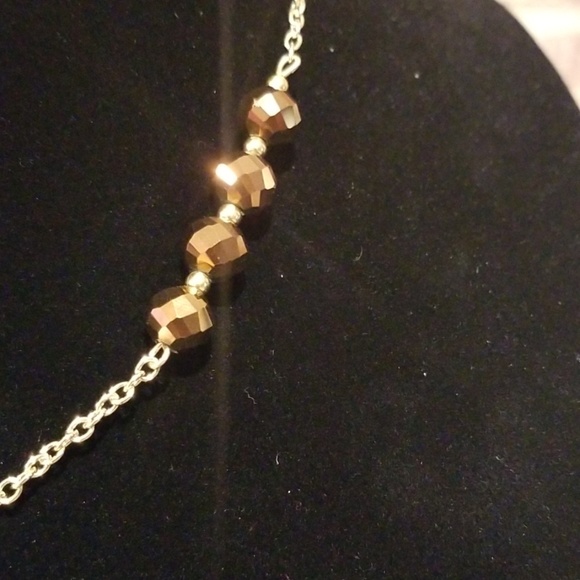 Gold Link Necklace with Brown Beads - Picture 4 of 7